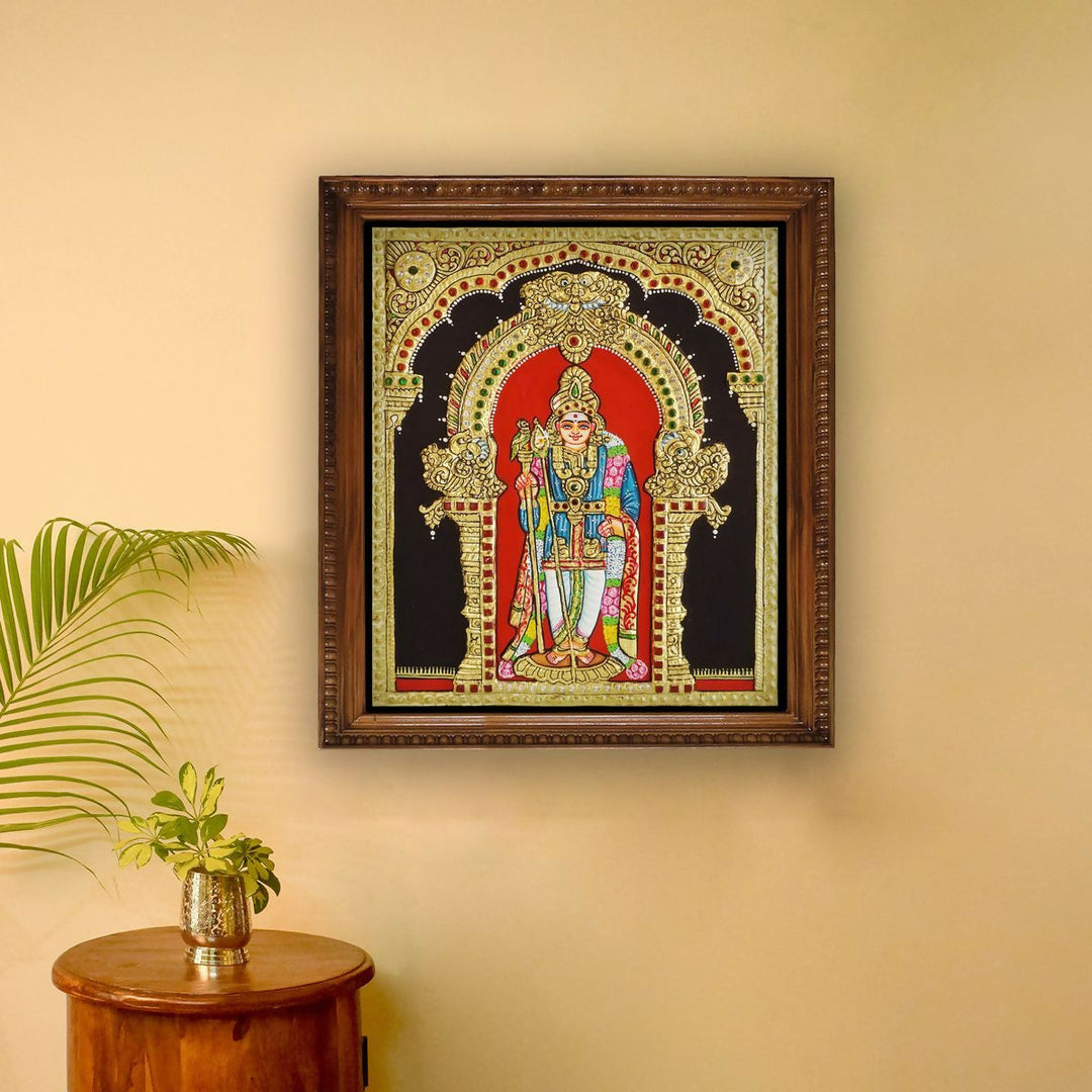 10*12 TANJORE PAINTING MURUGAN Authentic With 22 Ct Gold Foil and Jaipur Gemstones,Unframed  | SHOBITAM