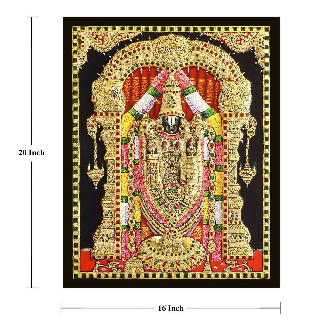 16*20 Authentic TANJORE PAINTING BALAJI With 22 Ct gold Foil and Jaipur Gemstones,Unframed | SHOBITAM