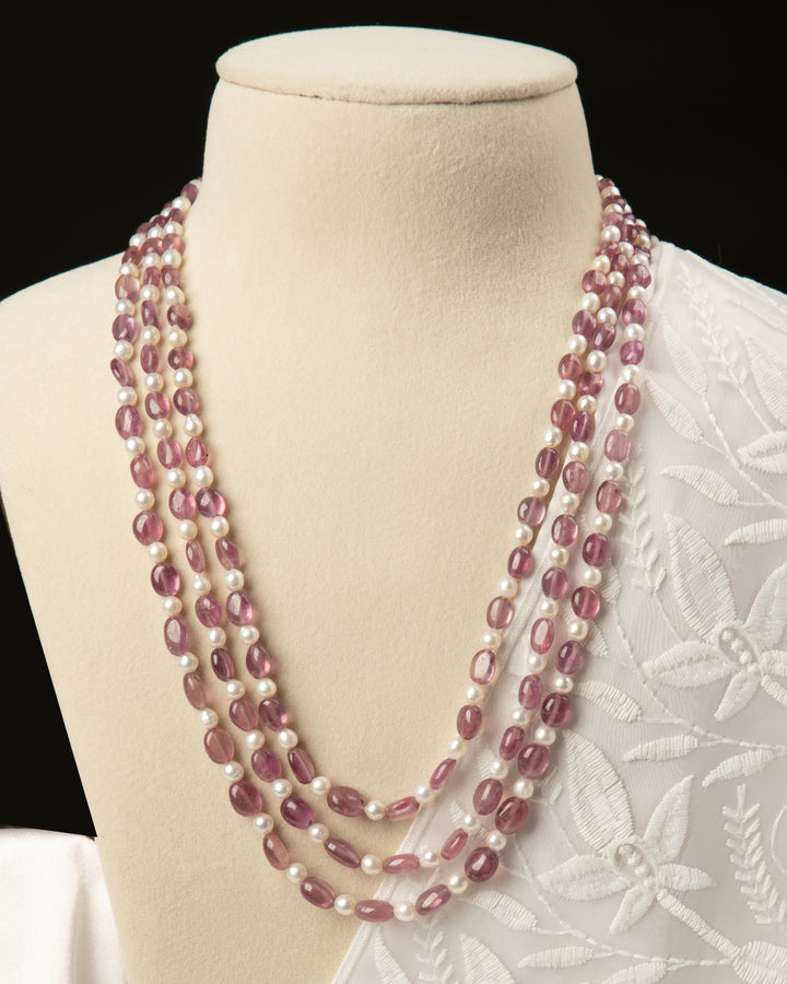 The Duchess Rose- Natural Ruby & Pearl Mala | SHOBITAM
