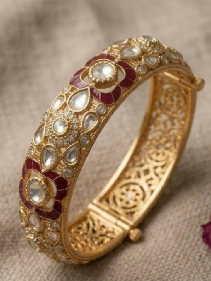 Gold Plated Uncut Polki Moissanite Bangles | SHOBITAM