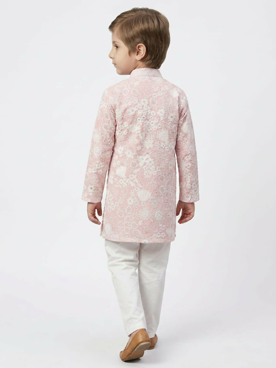 Boys Embroidered Light Pink Kurta Pajama Set | SHOBITAM