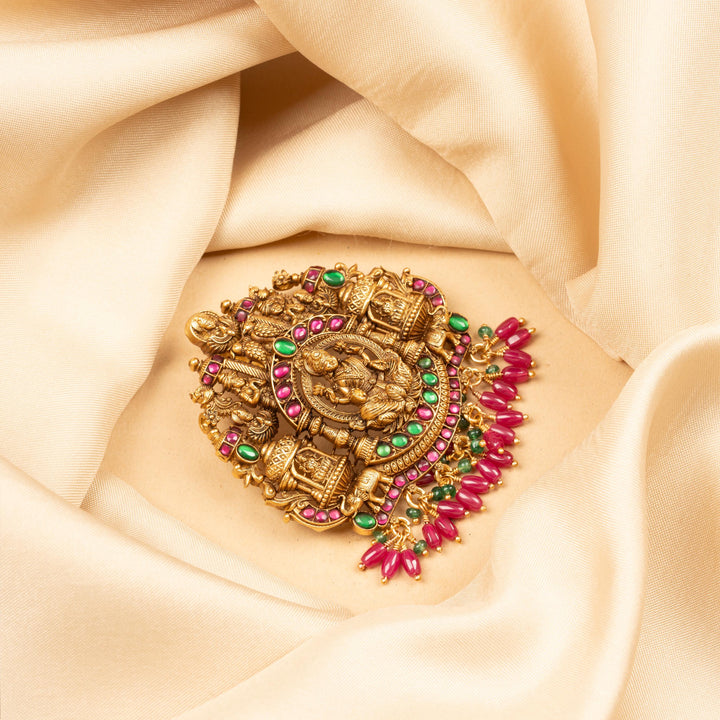 Pure 92.5 Silver, Gold Plated Gajabharana Lakshmi Pendant