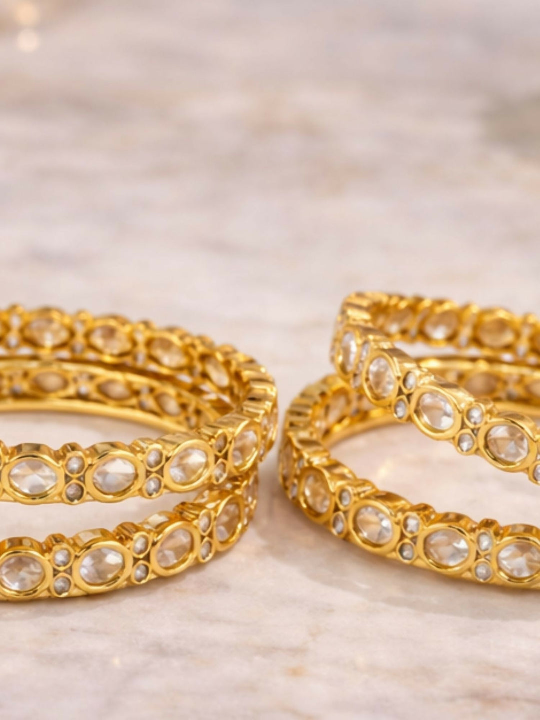 Cultural Gold Plated Silm Round Polki Bangles | SHOBITAM