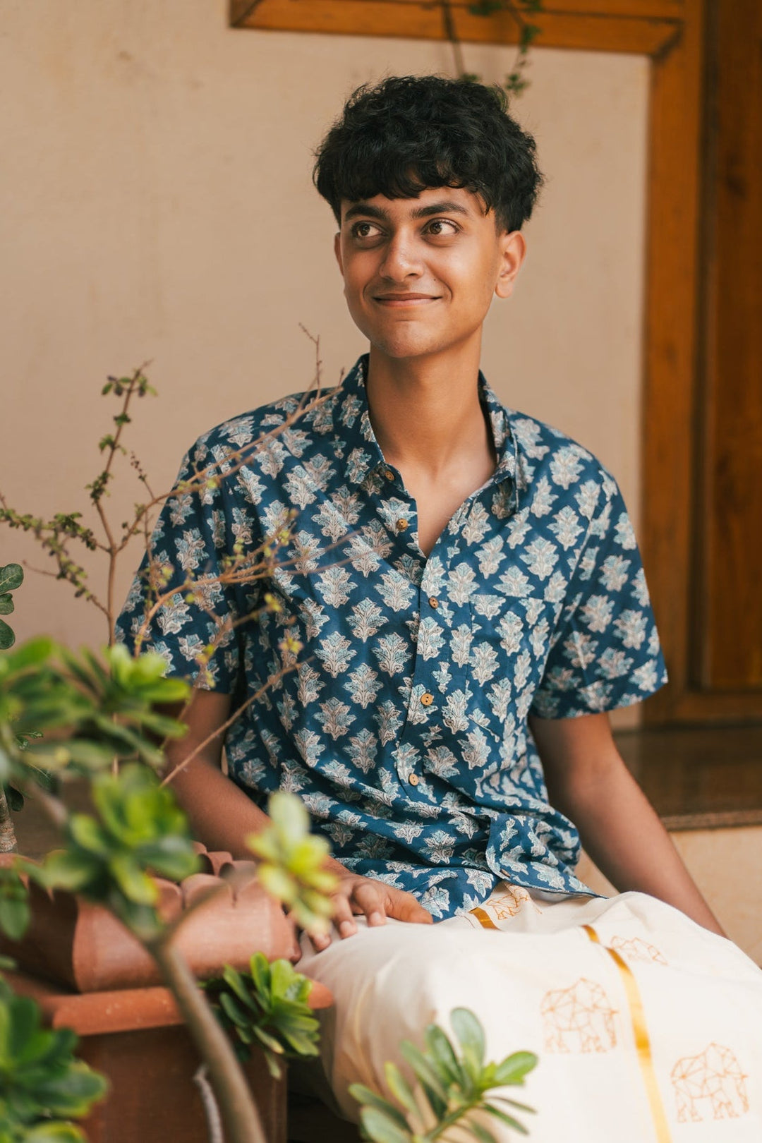 Quirky Elephant Handblock Mens Dhoti OruAana | SHOBITAM