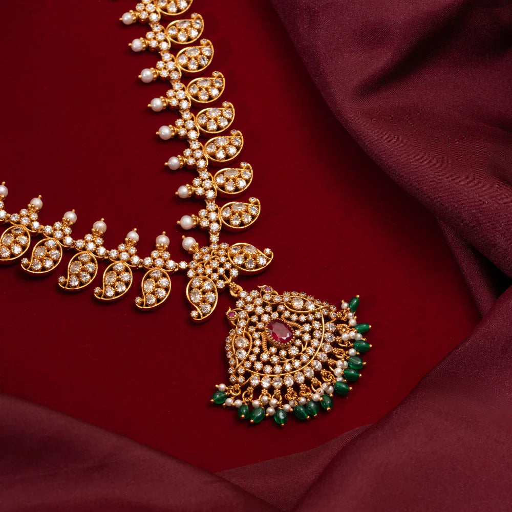 92.5 Silver, Gold Plated Kavi Kalpana Short Necklace