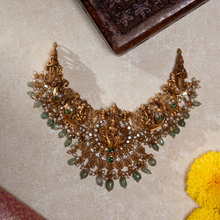 92.5 Silver, Gold Plated Trilokyasundari Necklace