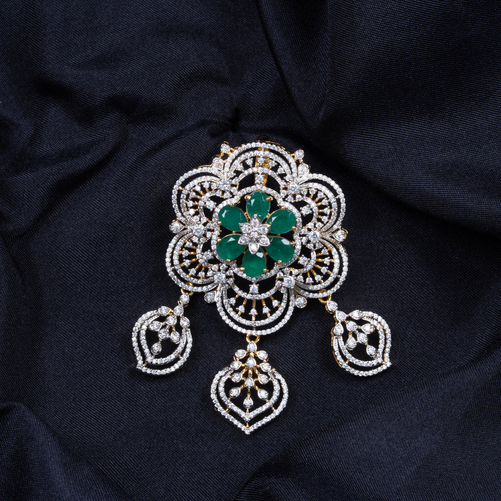 Pure 92.5 Silver, Rosette Panna Pendant Set