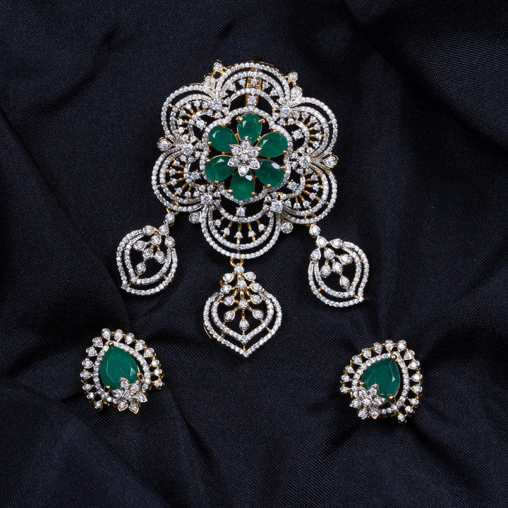 Pure 92.5 Silver, Rosette Panna Pendant Set