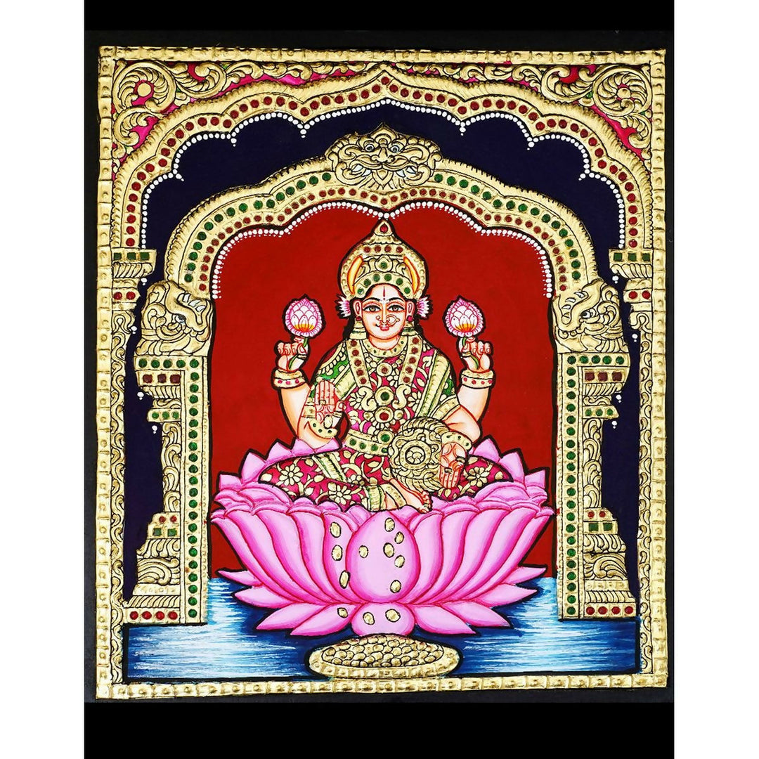 TANJORE PAINTING LOTUS LAKSHMI 12*10-SHOBITAM