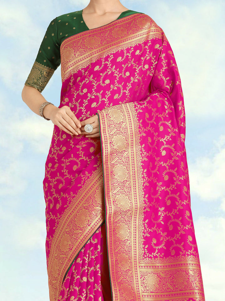 Rani Pink Color Banarasi Silk Saree  | SHOBITAM