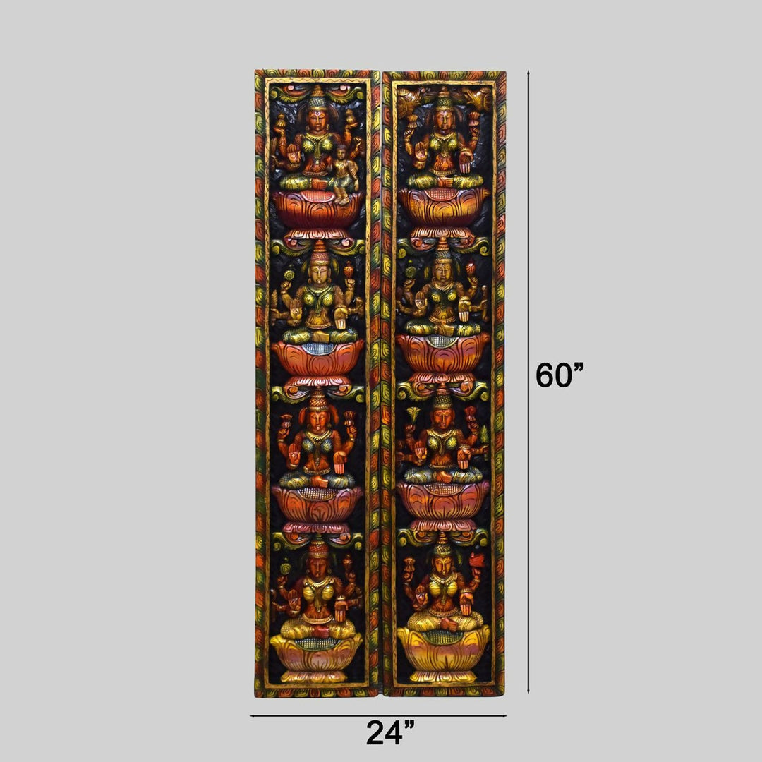 VAAGAI WOOD PAINTED ASHTALAKSHMI SET PANEL 60*24*2 | SHOBITAM