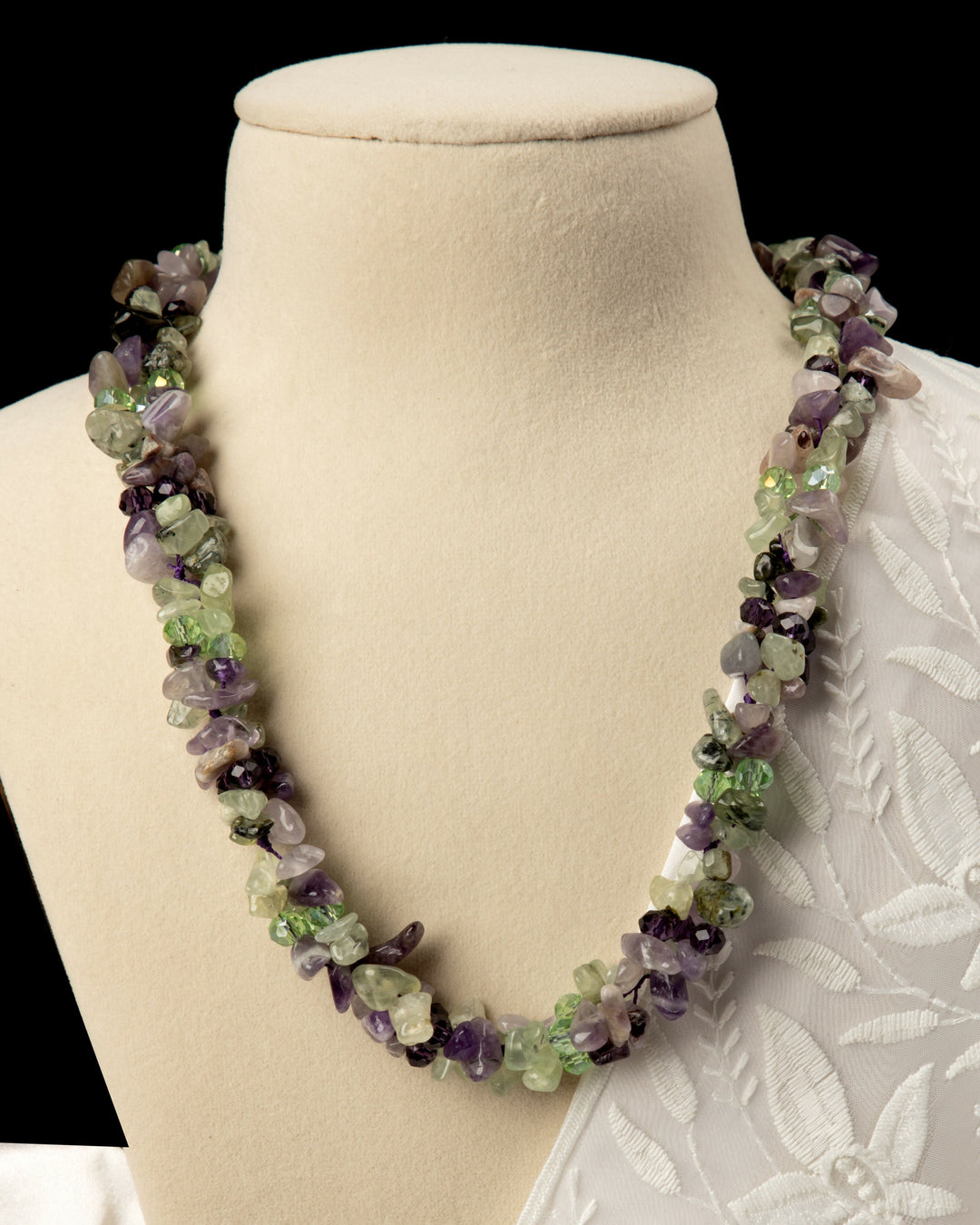 Lavanya Lehar- Natural Fluorite & Amethyst Mala with Crystals | SHOBITAM