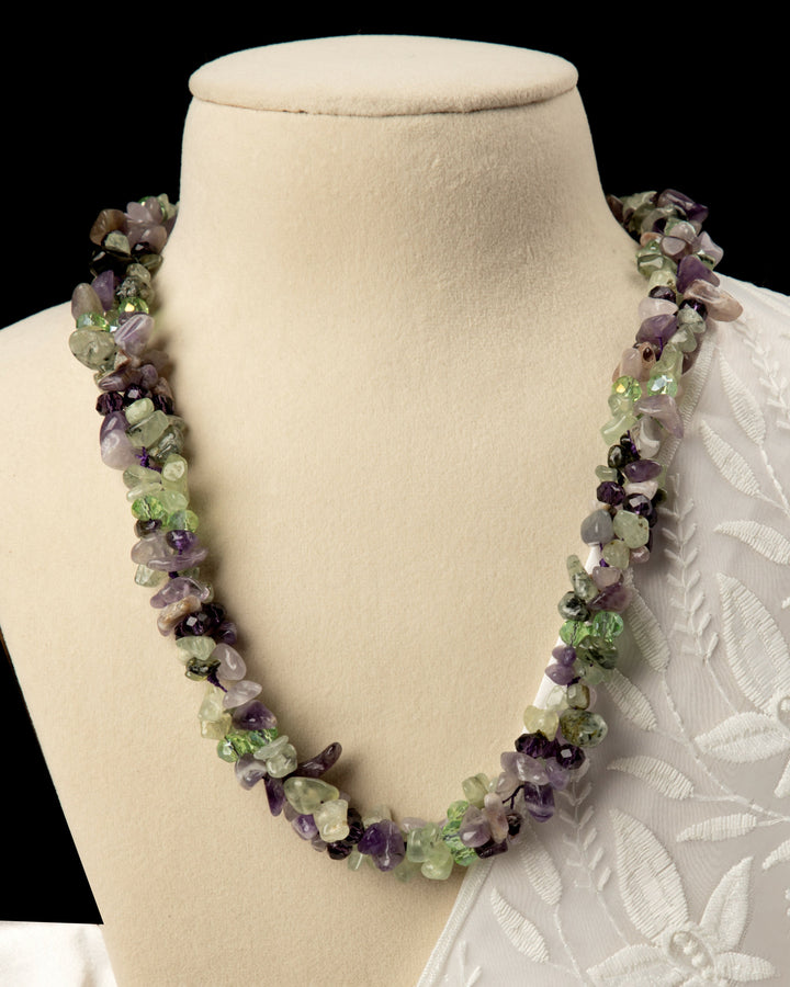 Lavanya Lehar- Natural Fluorite & Amethyst Mala with Crystals | SHOBITAM