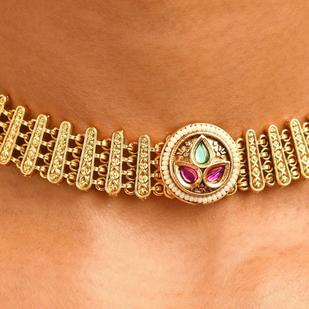 High Quality Antique Gold Plated Necklace Set | SHOBITAM