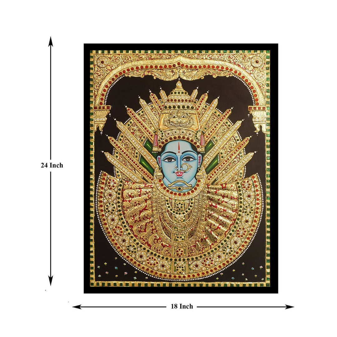 18*24 TANJORE PAINTING YELLAMMA Authentic With 22 Ct Gold Foil and Jaipur Gemstones,Unframed | SHOBITAM