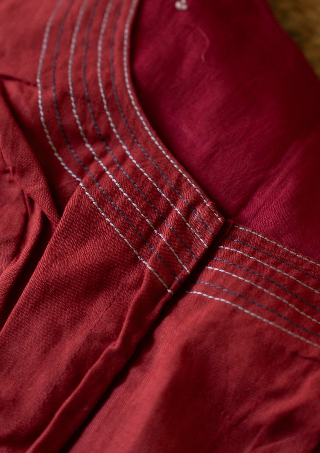 Red Cotton Ikkat Hand Embroidery Blouse Hamsadhwani | SHOBITAM