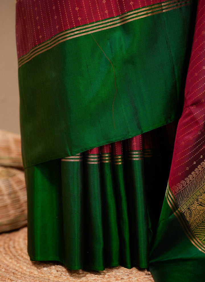 Red With Green Kanjivaram Soft silk Handloom Saree Mandaram | SILK MARK CERTIFIED |SHOBITAM