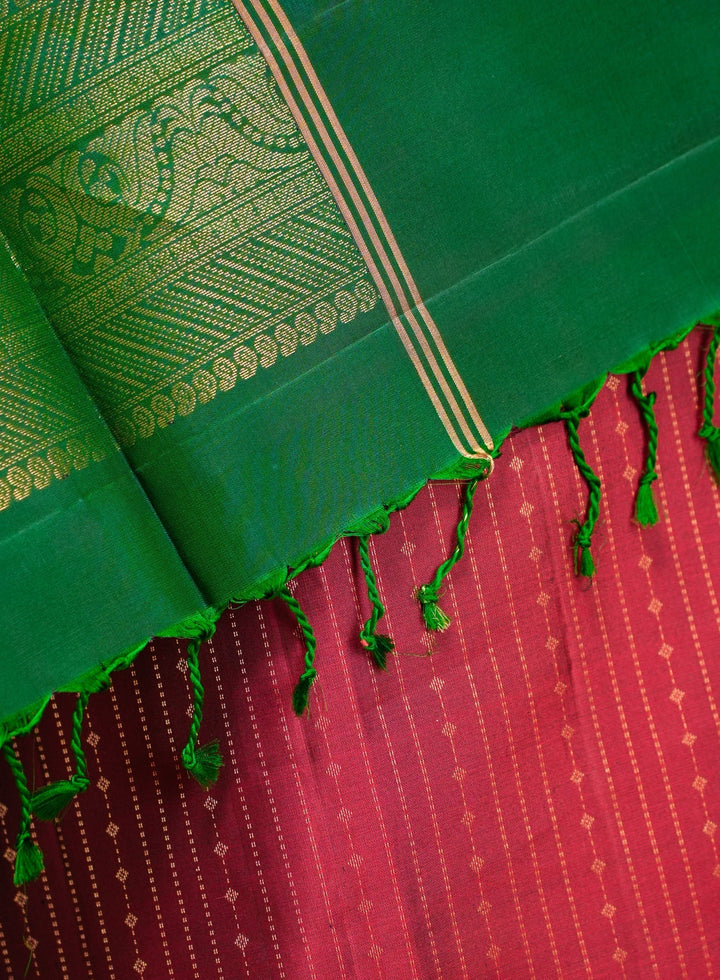 Red With Green Kanjivaram Soft silk Handloom Saree Mandaram | SILK MARK CERTIFIED |SHOBITAM