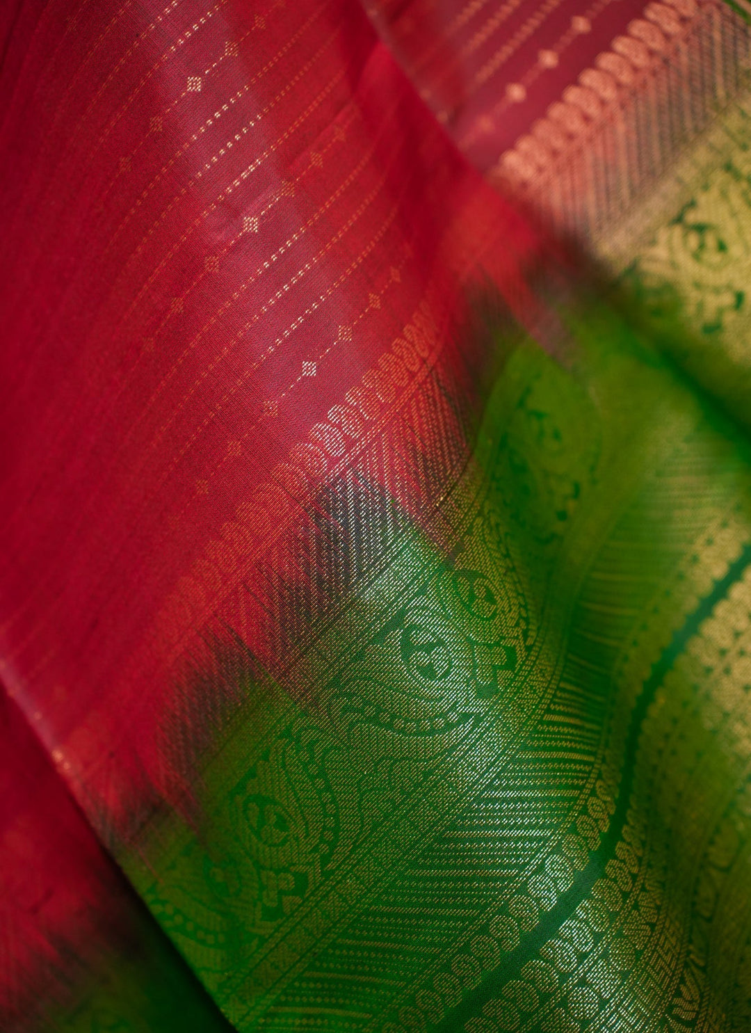 Red With Green Kanjivaram Soft silk Handloom Saree Mandaram | SILK MARK CERTIFIED |SHOBITAM
