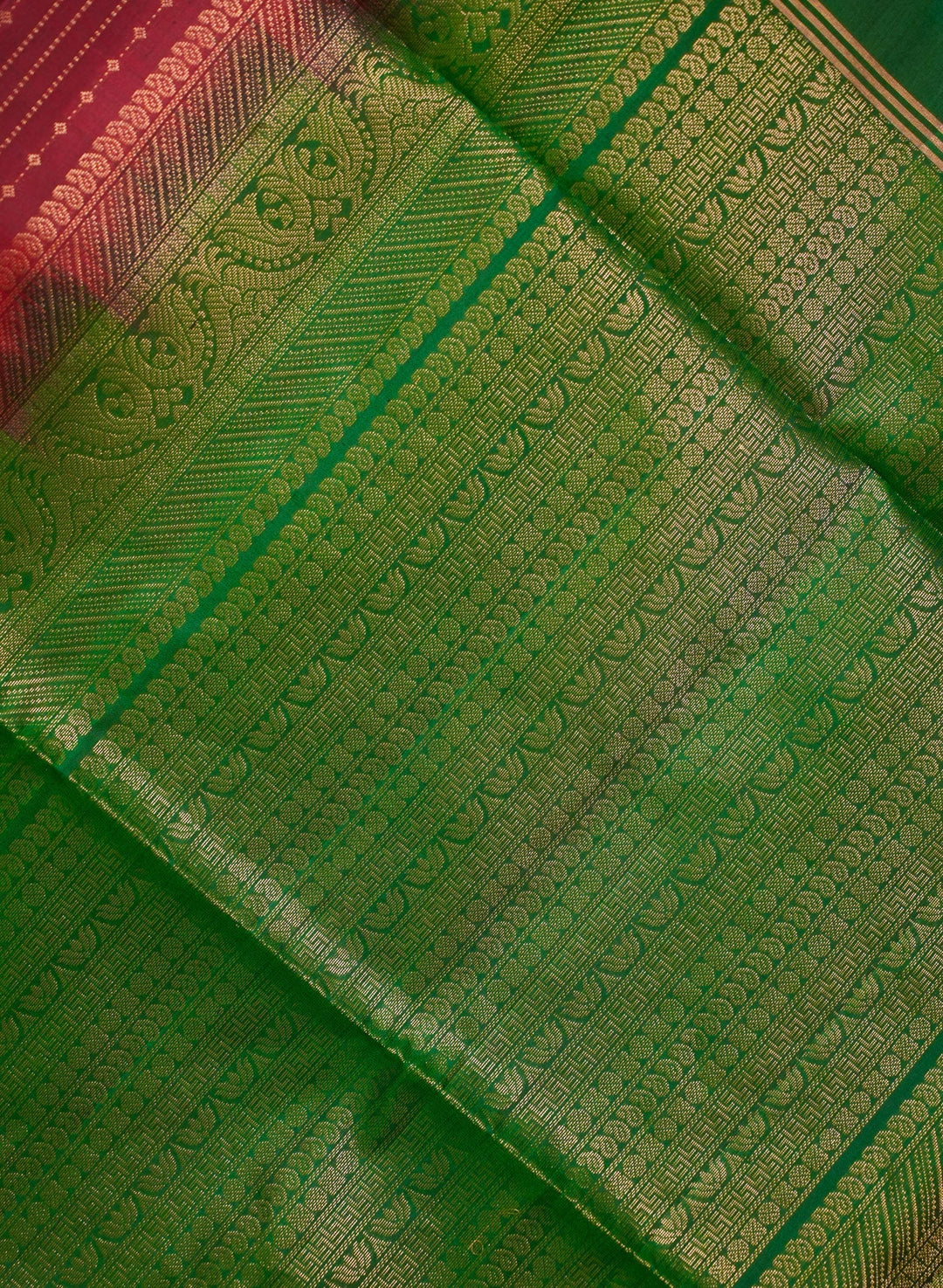 Red With Green Kanjivaram Soft silk Handloom Saree Mandaram | SILK MARK CERTIFIED |SHOBITAM