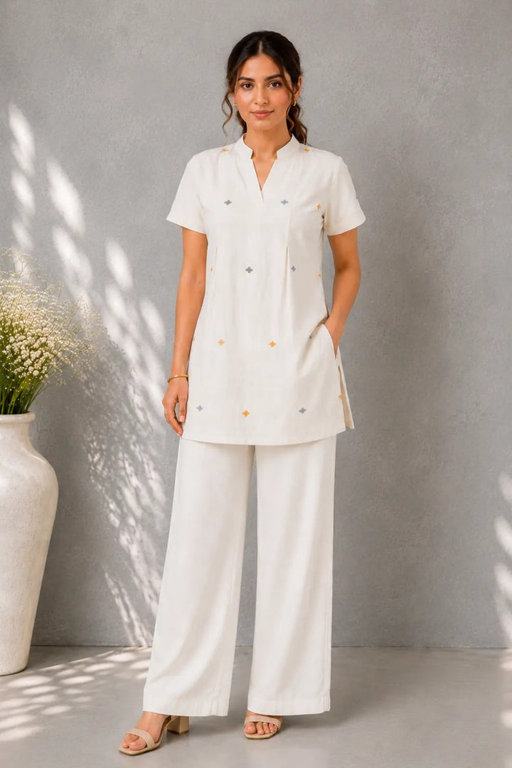 Ivory Handloom Jamdani Top | SHOBITAM