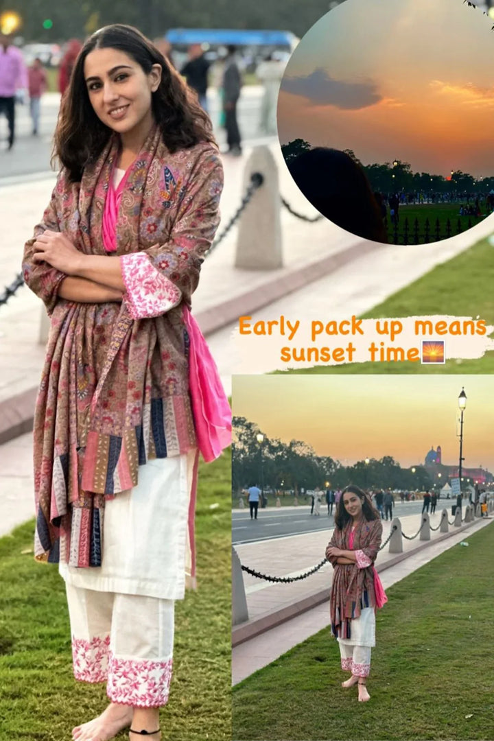 Sara Ali Khan in Cashmere Kalamkari and Thread Work Stole, 28X80
