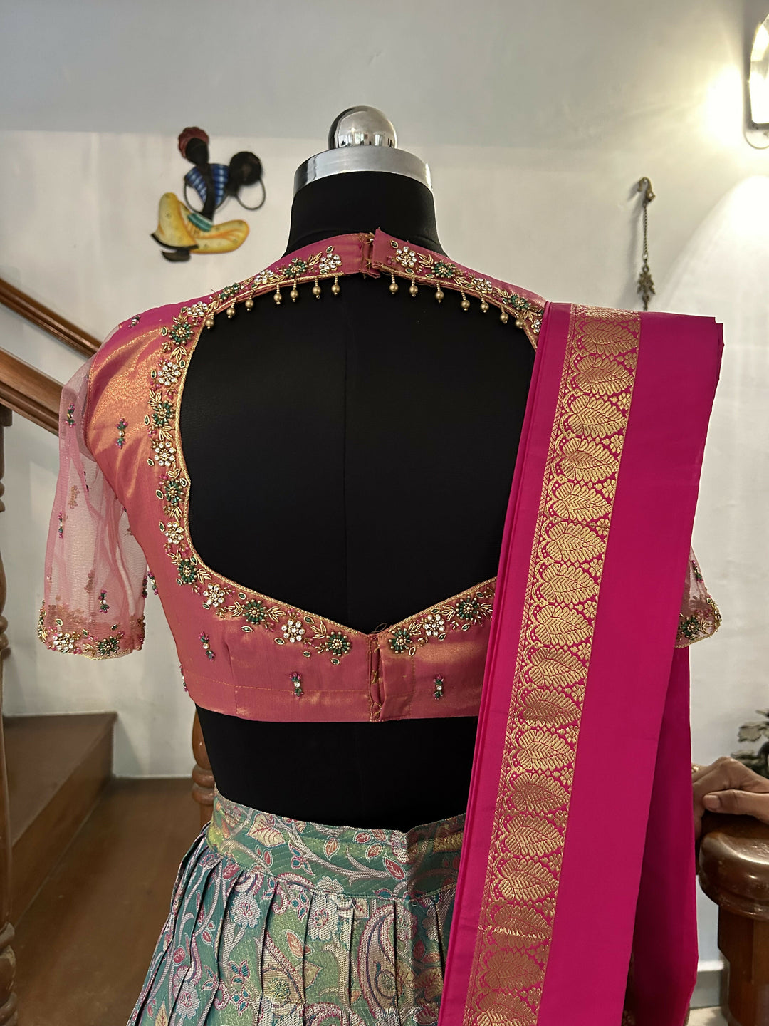 Yuvathi Green Tissue Semi Kanchivaram half saree /lehenga Set