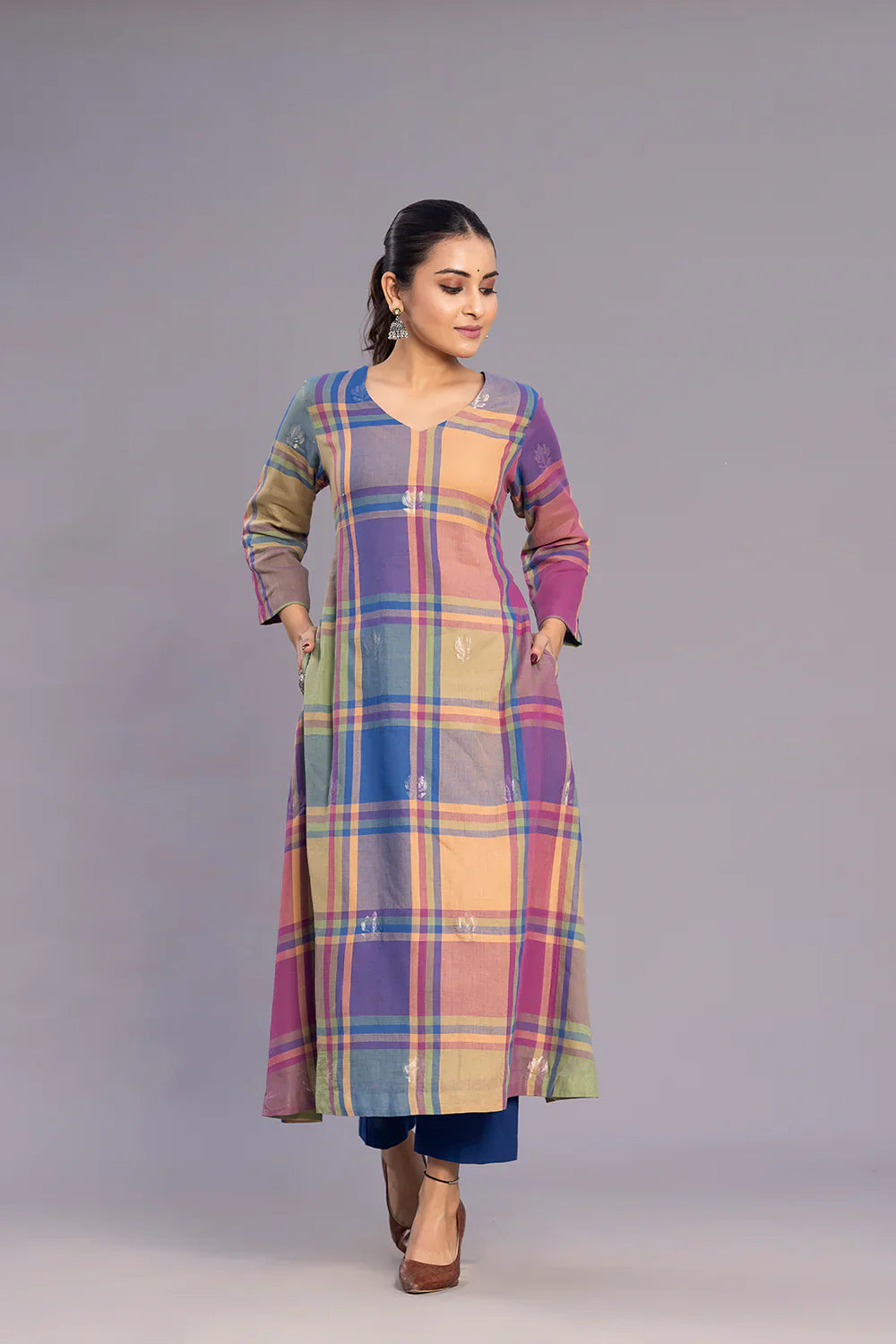 Handloom Multicolour Shalpa Motifs Zari Jamdani Kurta Set with Dupatta | SHOBITAM