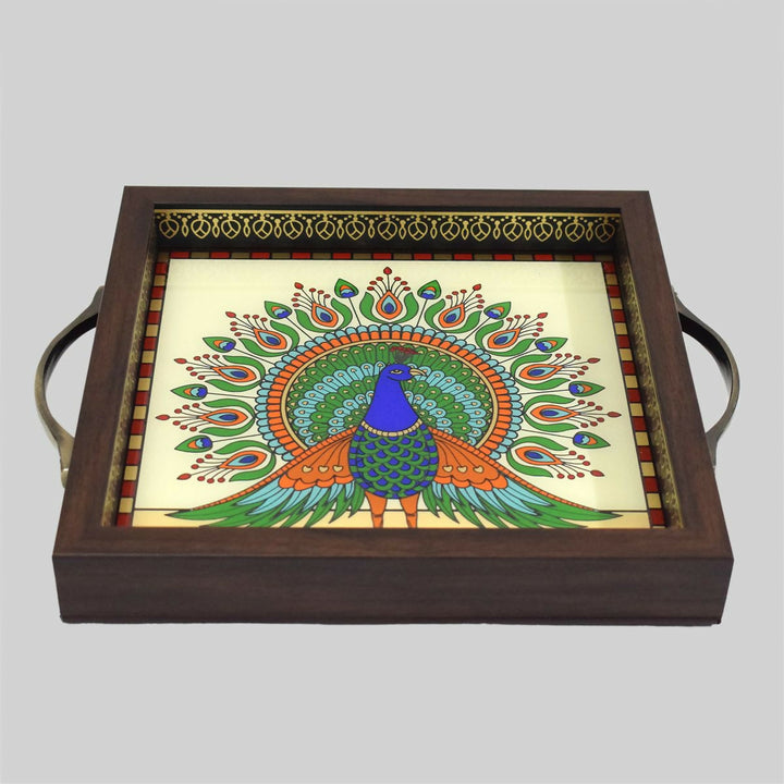 2*11*9 GLASS PAINTING TRAY PEACOCK ,Unframed | SHOBITAM