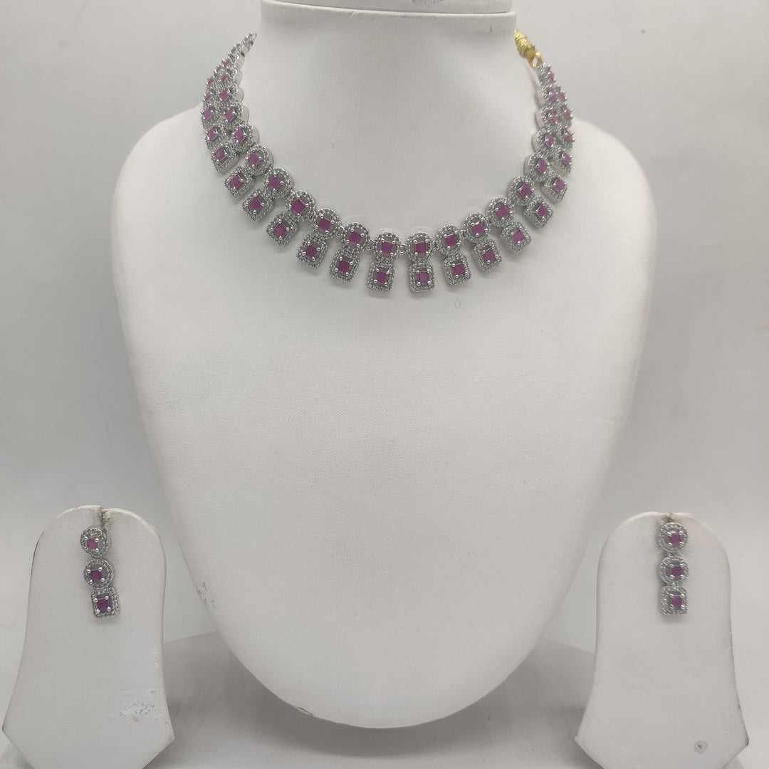 Royal White & Red CZ Geometric Choker Set | SHOBITAM