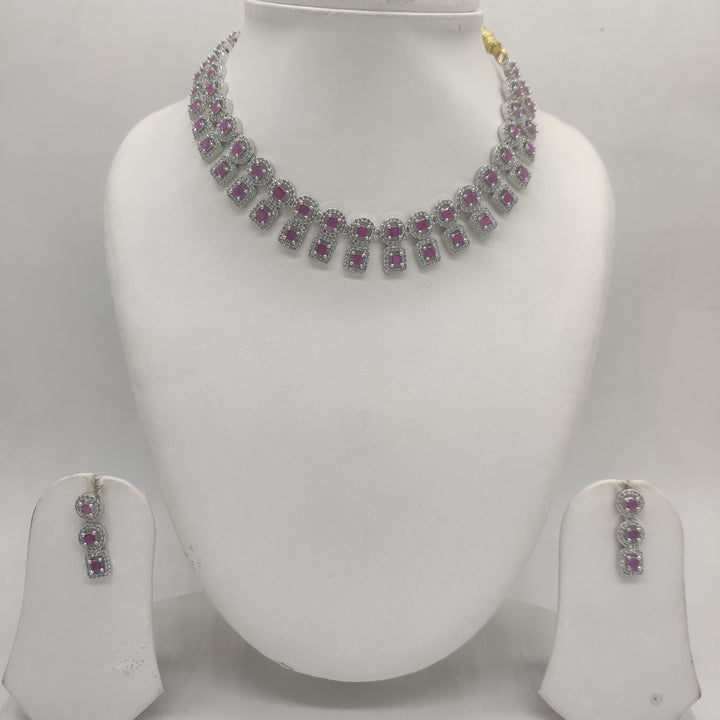Royal White & Red CZ Geometric Choker Set | SHOBITAM