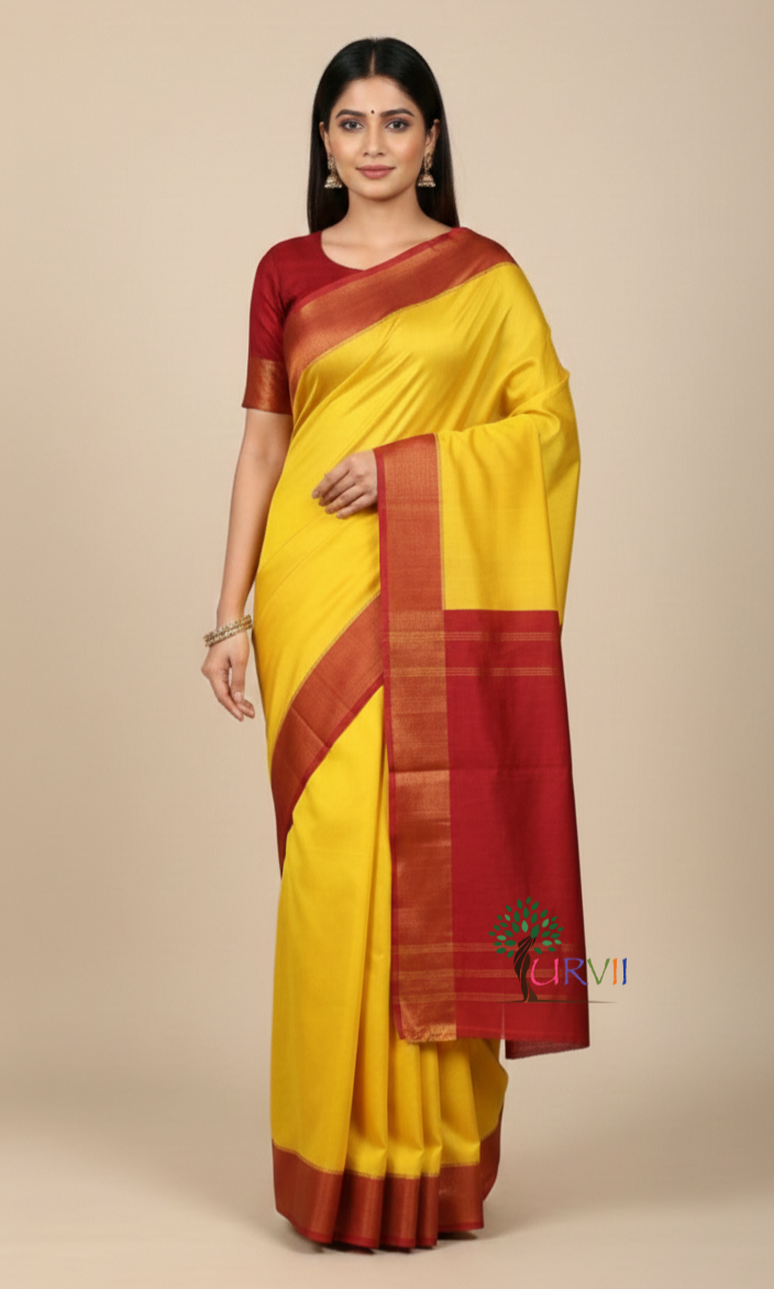 Red and yellow Garad silk saree | SHOBITAM