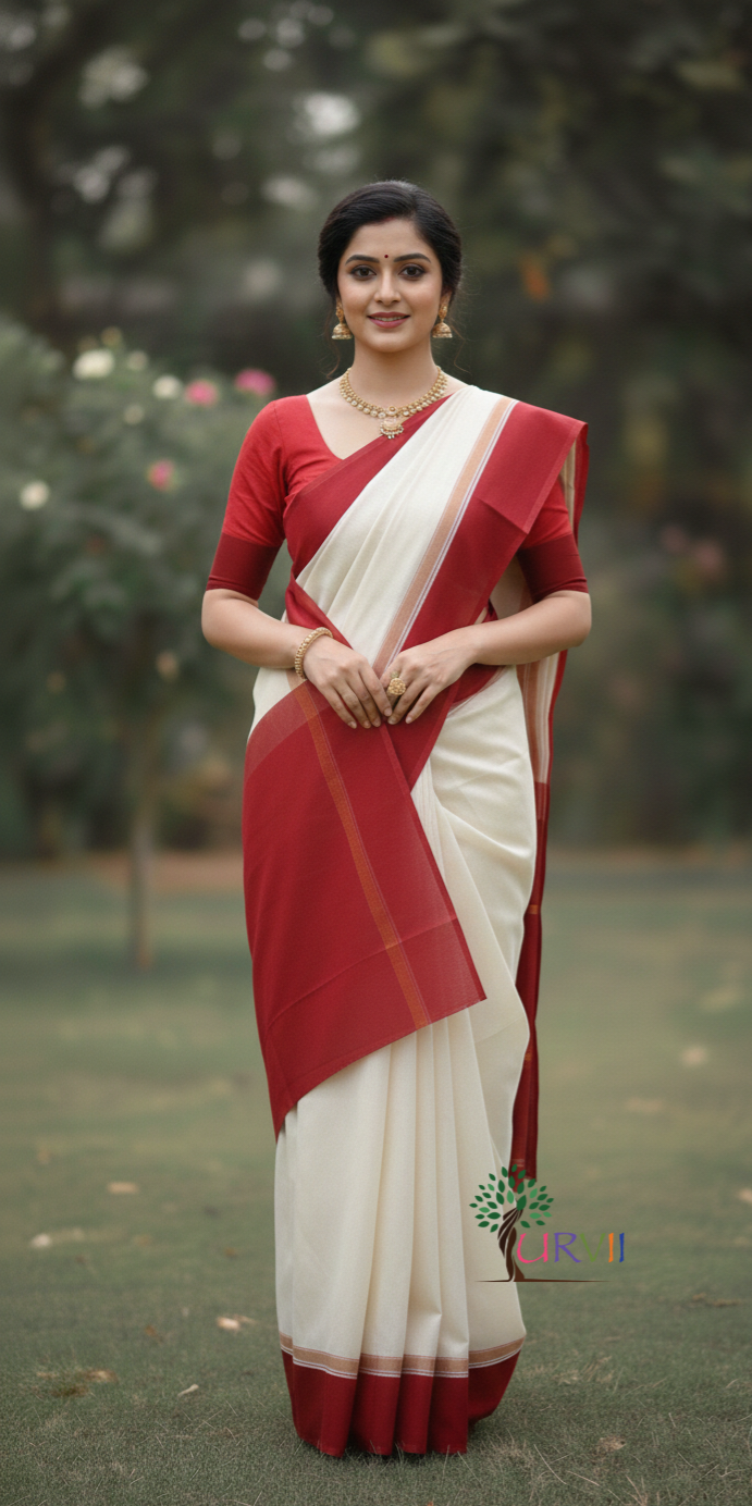 Red and white Garad silk saree | SHOBITAM