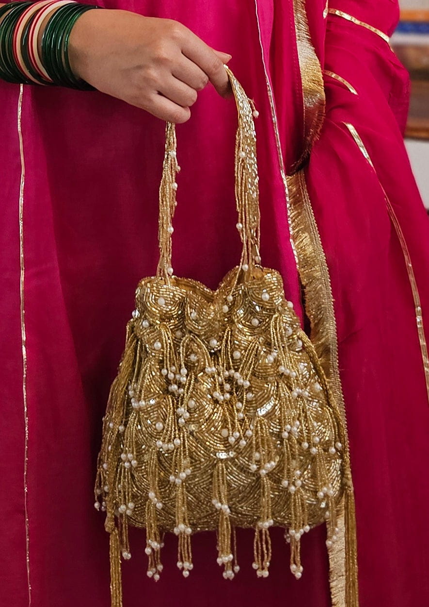 Sparkle Potli Gold Beads and Embroidery Bag