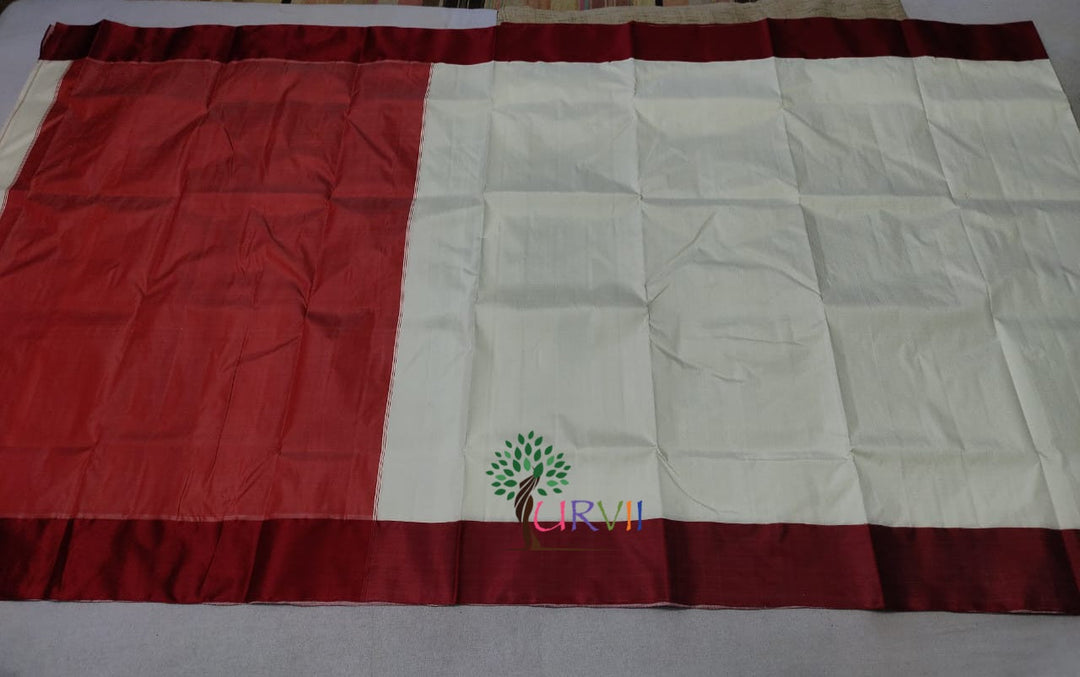 Red and white Garad silk saree | SHOBITAM