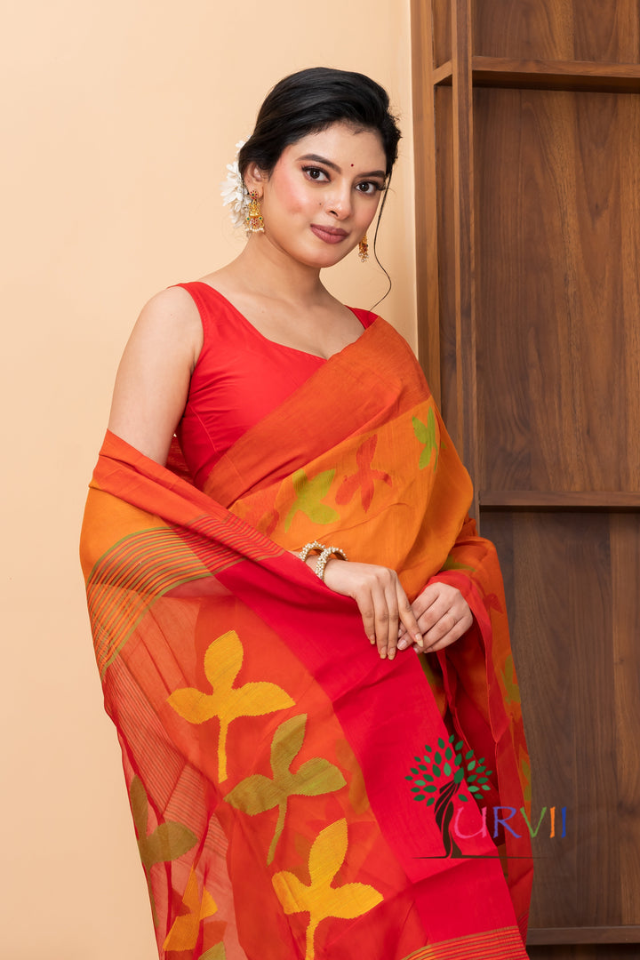 Jasmine Motif Silk Cotton Saree | SHOBITAM
