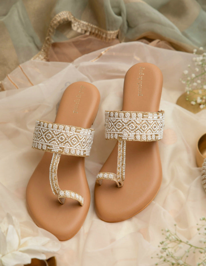 NOORANI Golden Beads Embroidery Heels