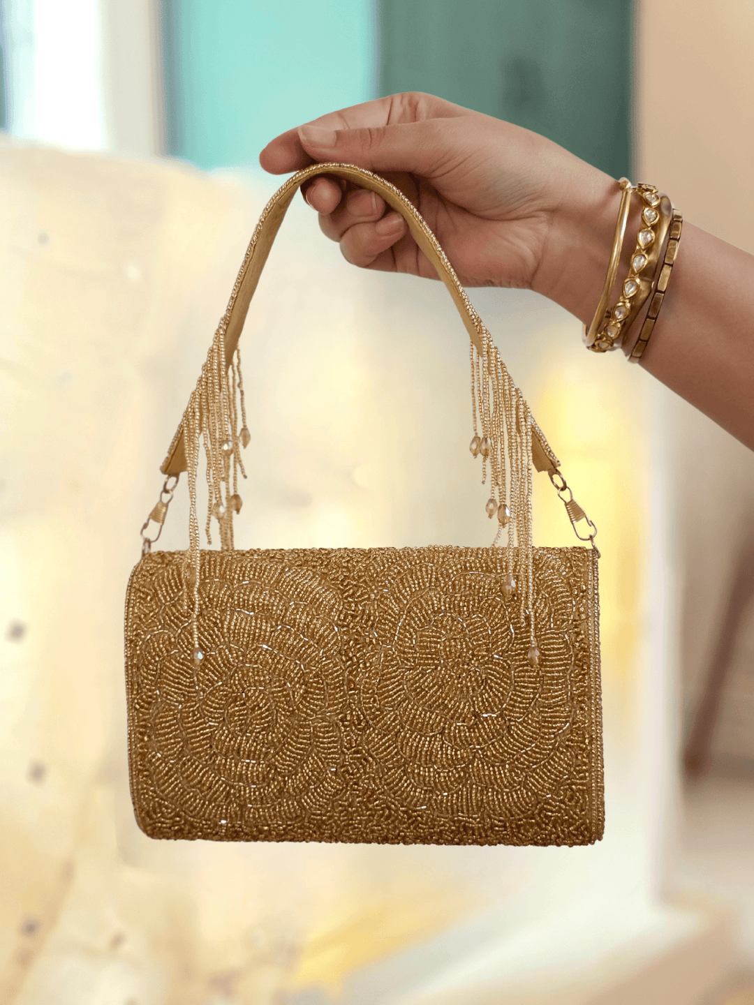 Rosette Golden Beads Work Bag