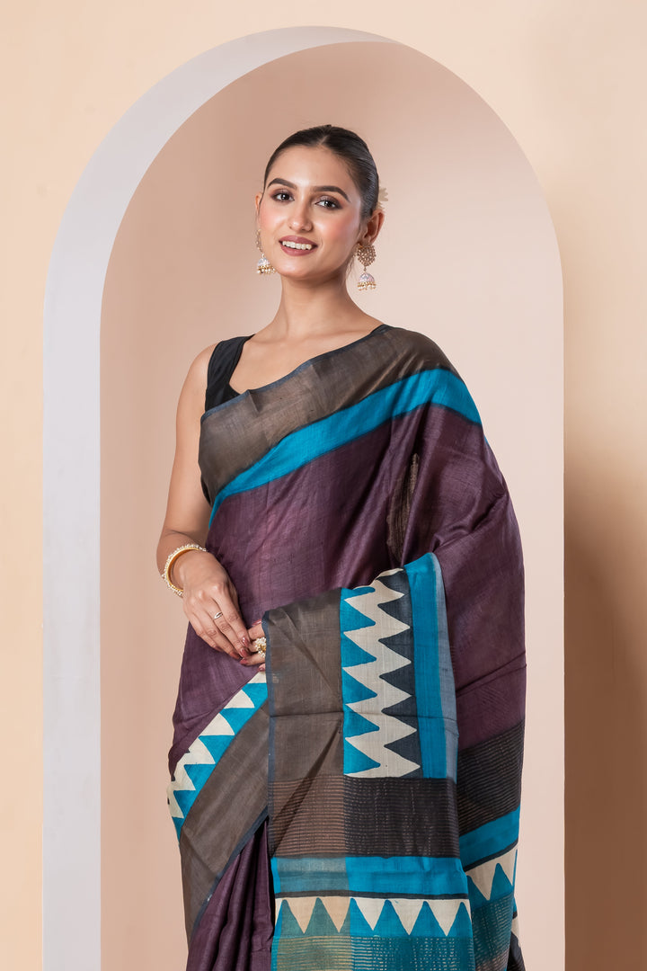 Zari Tussar silk saree- printed | SILK MARK CERTIFIED | SHOBITAM