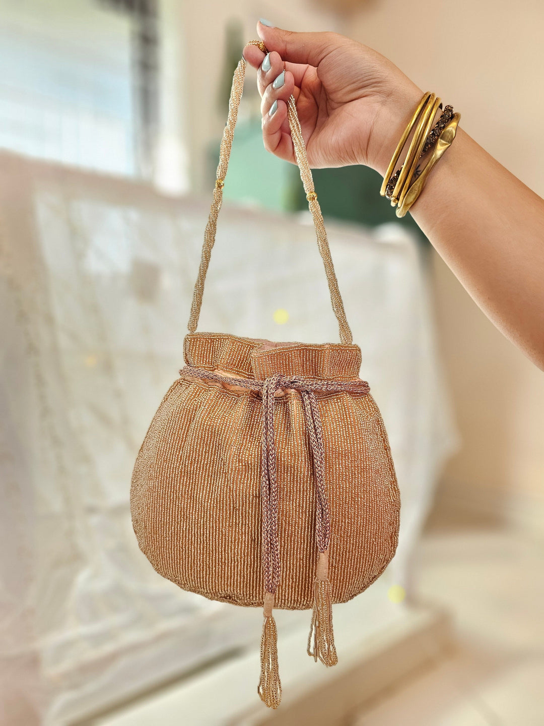 ROSÈ Beaded Pink Potli Bag