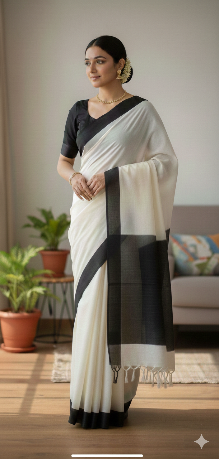 Black and white Garad silk saree | SHOBITAM