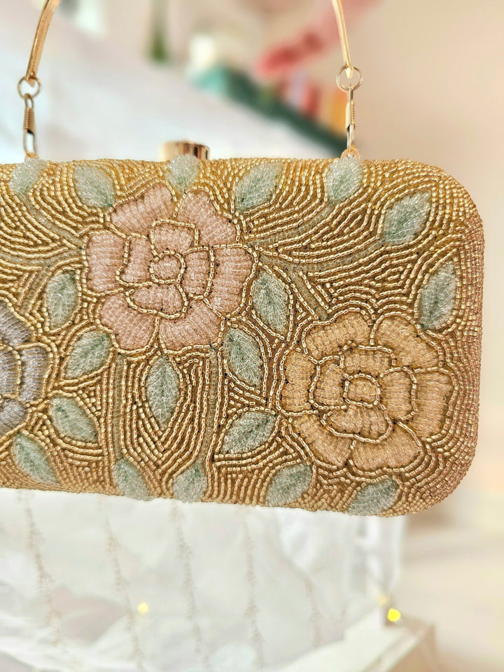 ZIA Golden Beads and Hand Embroidered Handbag