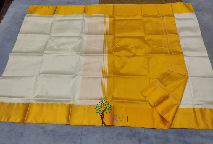Yellow and white Garad silk saree | SHOBITAM
