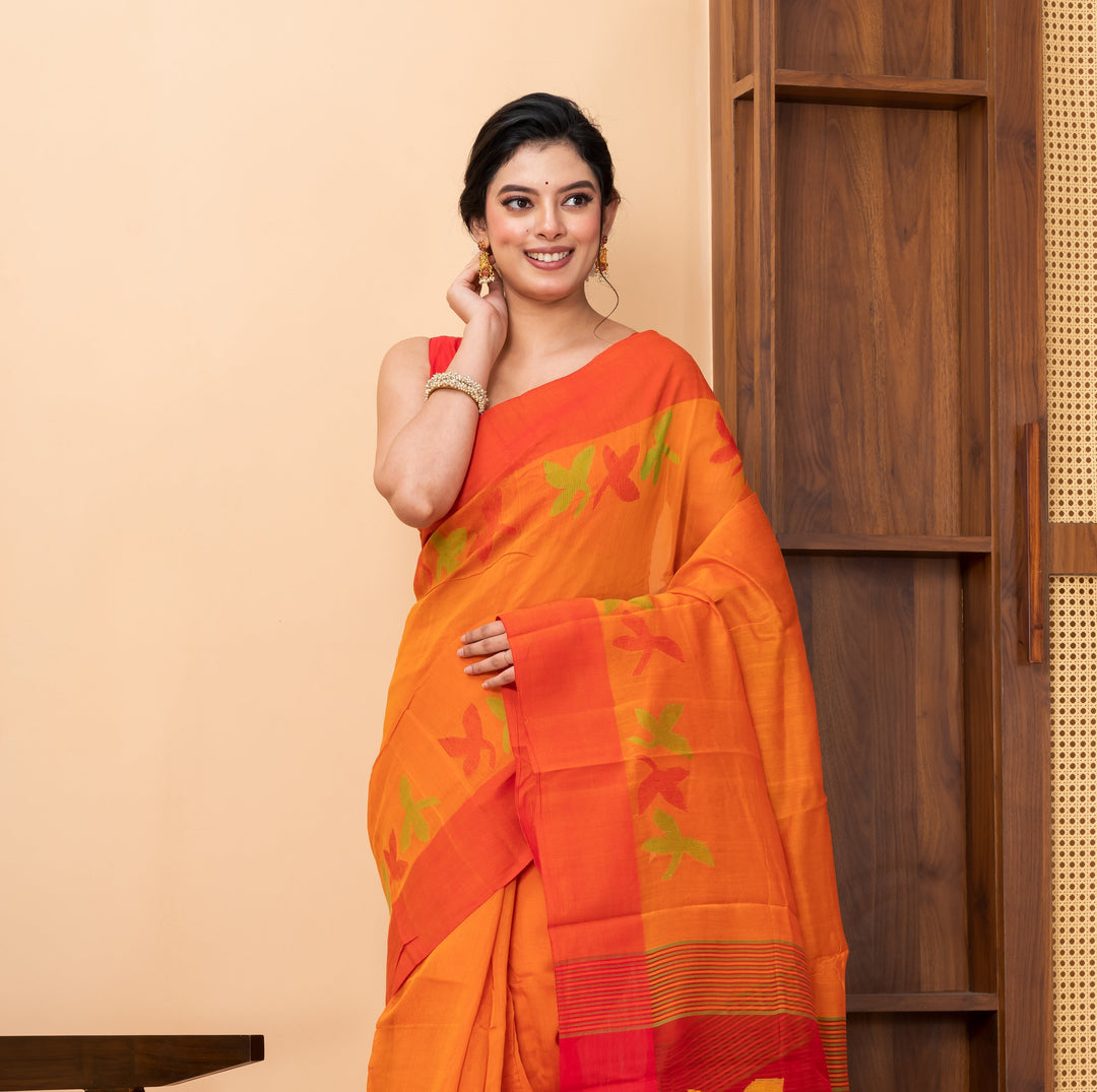 Jasmine Motif Silk Cotton Saree | SHOBITAM