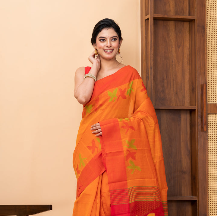 Jasmine Motif Silk Cotton Saree | SHOBITAM