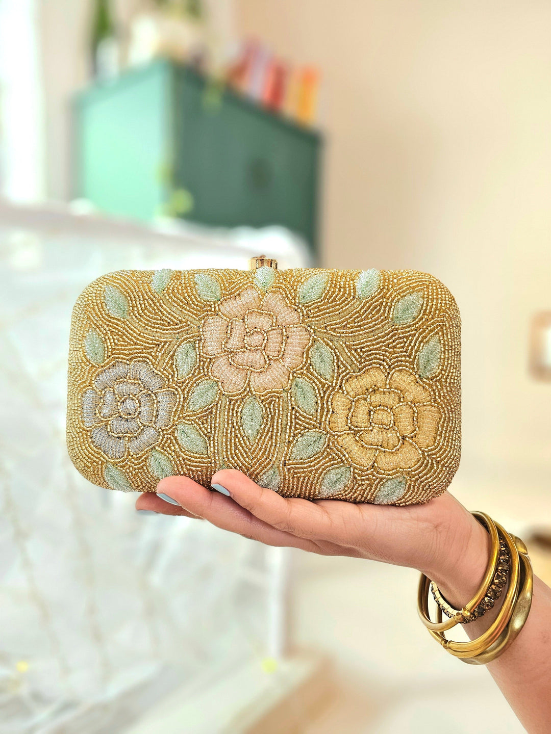 ZIA Golden Beads and Hand Embroidered Handbag