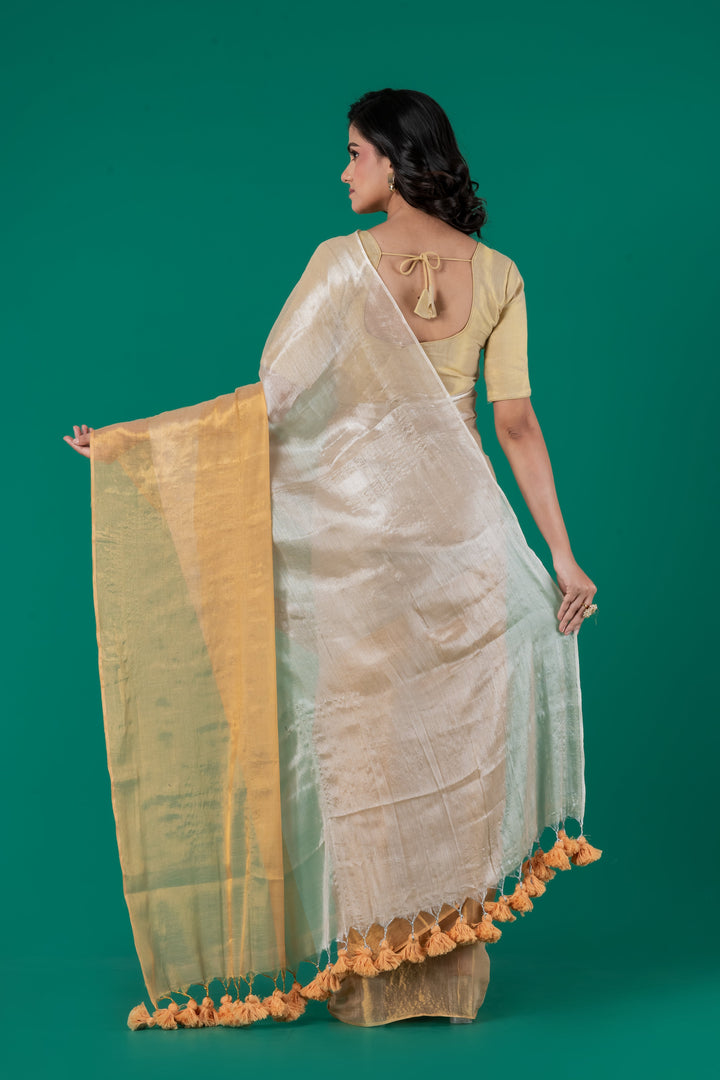 Half n half gold silver Tissue cotton saree | SHOBITAM