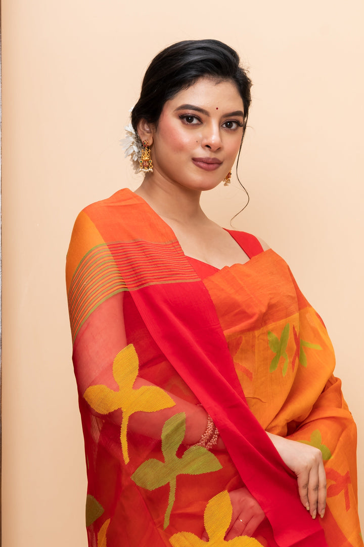 Jasmine Motif Silk Cotton Saree | SHOBITAM