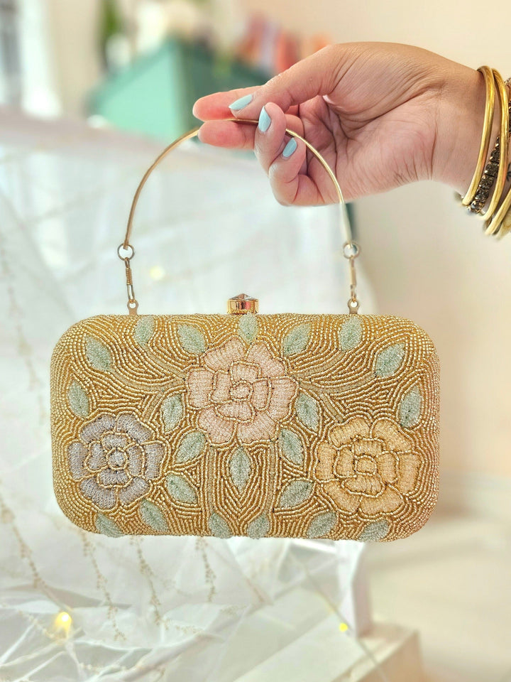 ZIA Golden Beads and Hand Embroidered Handbag