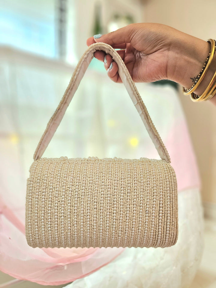 PARIZAAD White Beads and Hand Embroidered Handbag